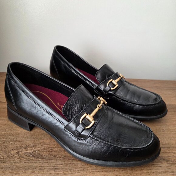 EUC MUNRO BLACK GENUINE LEATHER ARCH SUPPORT LOAFERS SIZE 9.5 WOMENS - Picture 1 of 16